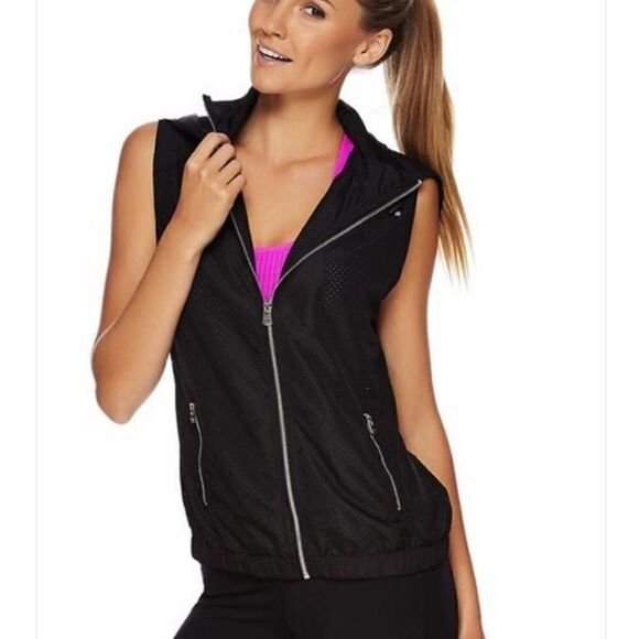 Lorna Jane Active Zip Up Hooded Sleeveless Windbreaker Jacket Black - Picture 1 of 10
